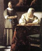 VERMEER VAN DELFT, Jan Lady Writing a Letter with Her Maid (detail)  ert oil